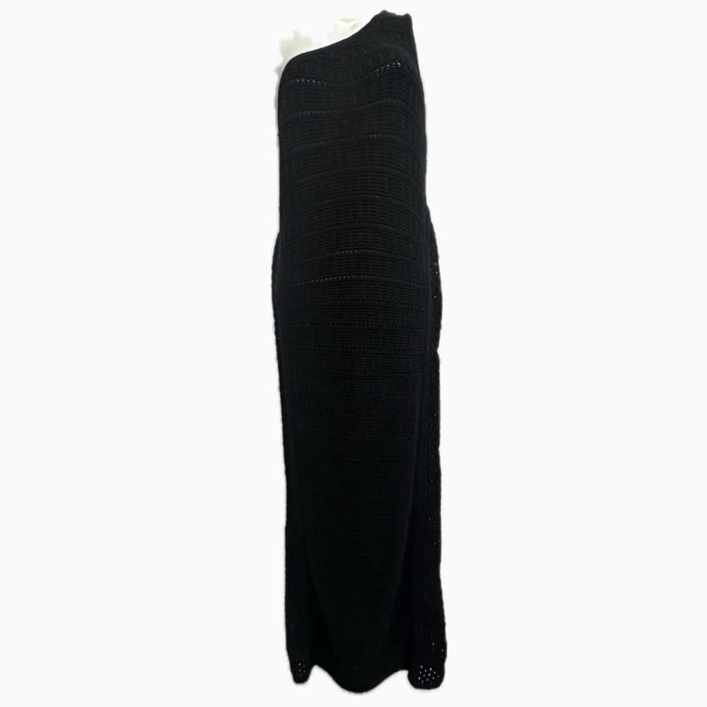 Black One Shoulder Sleeveless Crochet Knit Dress